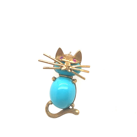 Small Cat pin with Turquoise belly.