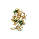 Diamond and Emerald Large Flower Brooch