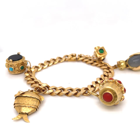 French Large Charms on Curb Link Bracelet