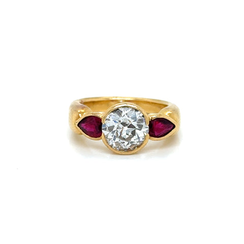 2ct Old Euro and Pear Rubies Ring