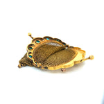 French Diamond and Turquoises Gold Mesh Bag Pin/ Pendant