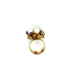 Pearl and Diamond Cluster Leaf Ring