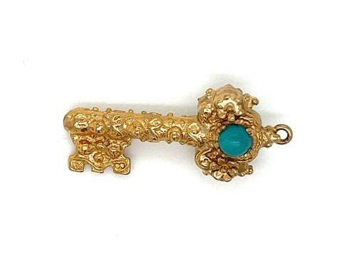 Vintage Turquoise Key Charm/ Pendant