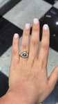 Gemstone with Diamonds on Textured Gold Band Ring