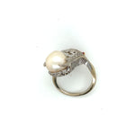 Pearl and Ruby Diamond Bypass Cocktail Ring