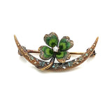 Enamel clover Crescent Brooch