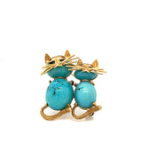 Double Cat pin set with Turquoise