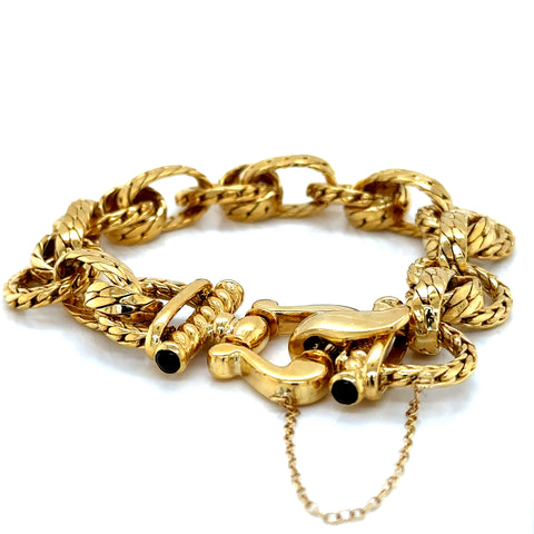 Italian Gold Braided Oval and Round Links with Black Onyx Bracelet