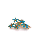 La Triomphe Turquoise and Diamond Flowers Brooch