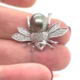 Bee with Pearl and Diamonds Pin/ Pendant