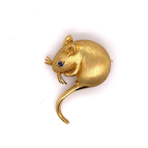 Mouse with Sapphire Eye Brooch