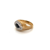 Gemstone with Diamonds on Textured Gold Band Ring
