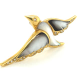 Gold Mother of Pearl and Diamond Bird Brooch