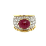 Cabochon Ruby with Diamonds Band Ring
