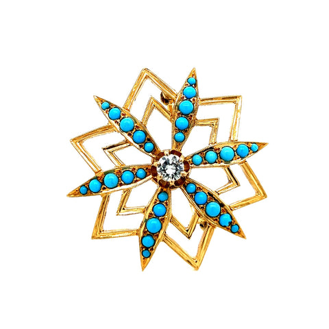 Star with Center Diamond and Turquoise Brooch/ Pendant