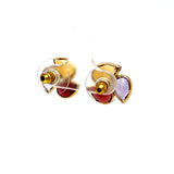 3 Colored Pear Shaped Stones Stud Earrings