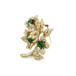 Diamond and Emerald Large Flower Brooch