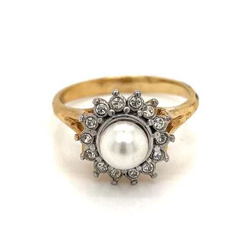 Pearl and Diamond Halo Ring