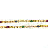 Italian Curb Link Necklace set with Cabochon Sapphire, Ruby, and Emerald Stones