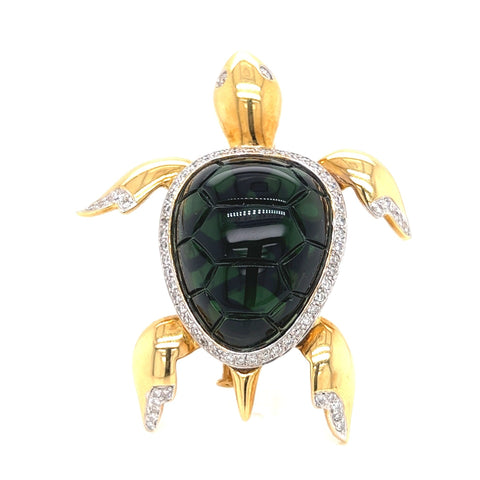 Turtle with Diamonds and Tourmaline Shell Brooch