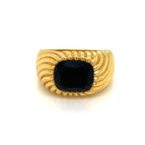 Step Cut Black Onyx and Gold Textured Ring