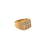 Gold Thick Band with 3 Row Diamonds Ring