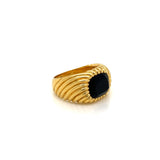 Step Cut Black Onyx and Gold Textured Ring