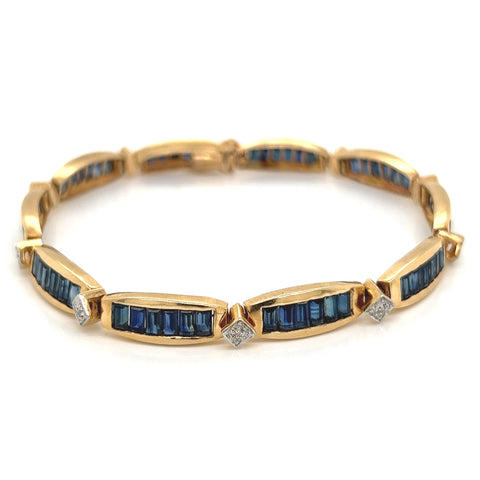 Baguette Cut Sapphires and Diamond Bracelet