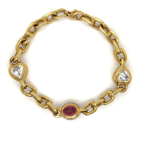 Oval Link Bracelet set with Tourmaline & White Sapphire