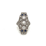 Art Deco with 3 Center Diamonds and Sapphires Ring
