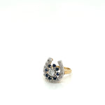 Diamond Horseshoe and Sapphire Flower Ring