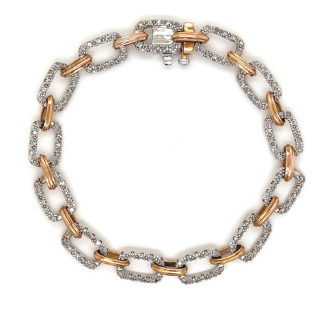 Two Tone Rectangle Link Bracelet set with Diamonds