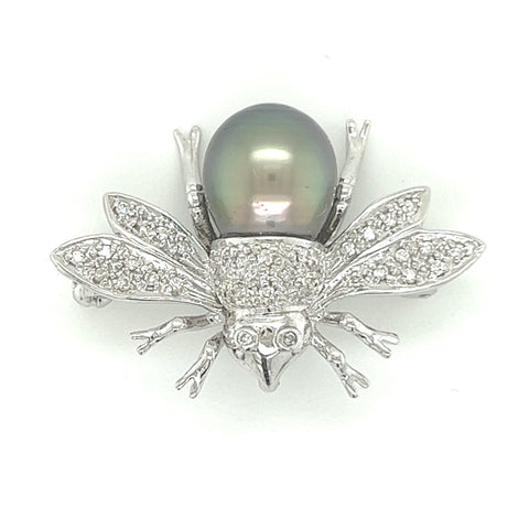 Bee with Pearl and Diamonds Pin/ Pendant