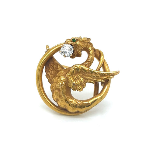 Antique Art Nouveau Griffin Dragon with Diamond Pin/ Pendant