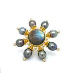 Elizabeth Locke Moonstone Pearls and Diamonds Brooch