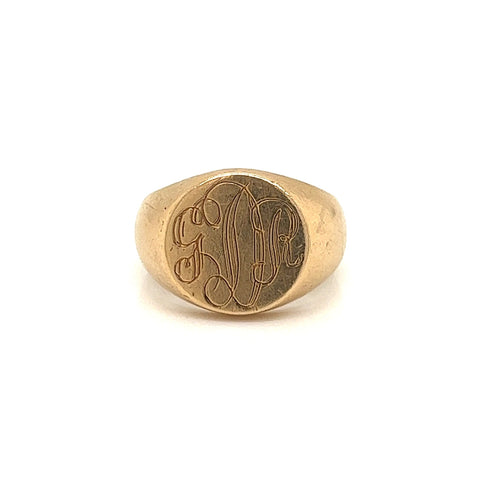 Round Signet Ring with Initial