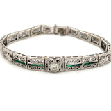 Vintage Filigree Emerald and Diamond Bracelet