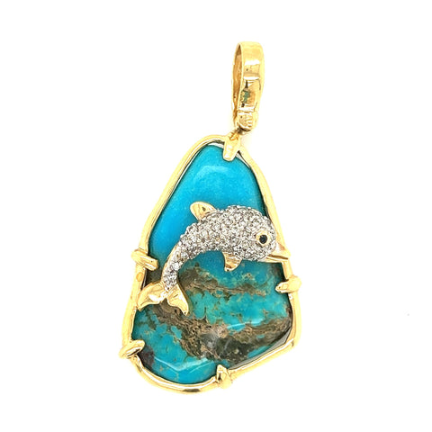 Large Turquoise Pendent With Diamond Dolphin