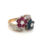 Double Flower Ring set with Diamonds, Rubies, And Sapphires